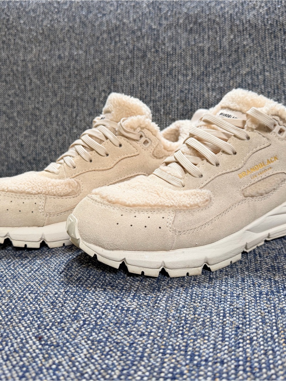 Brandblack Women's Cream Suede Shearling Sneakers